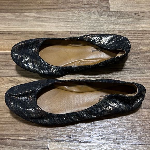 Lucky‎ Brand Women's Emmie Metallic Tiger Ballet Flats Black/Gold Size 8M/38 - Picture 1 of 7